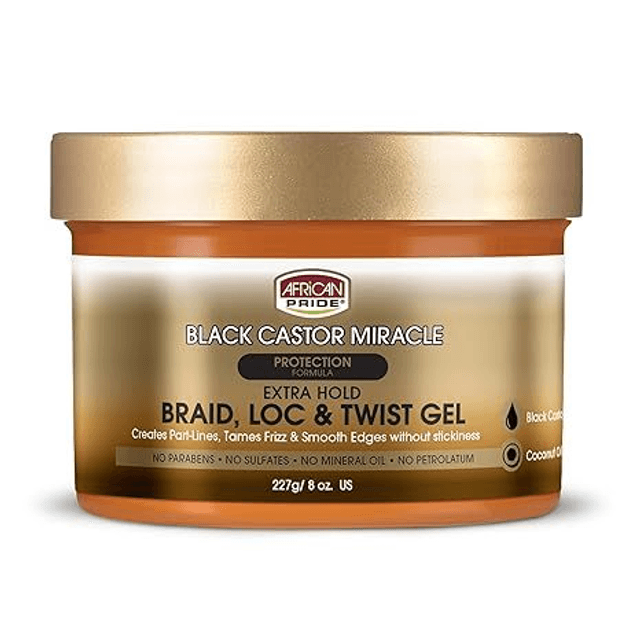 African Pride Black Castor Miracle Extra Hold Braid, Loc, Twist Gel 8oz